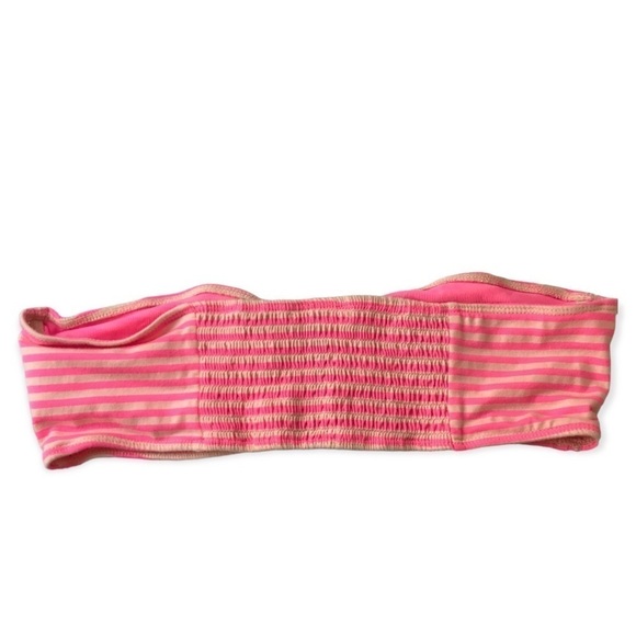 3/ $15 Check and stripe neon pink and beige stripe smock tube top - Picture 2 of 10